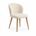 Esszimmerstuhl mit Rueckenlehne Boucle Polyester und Massivholz in Creme 48 x 58 x 82 cm
