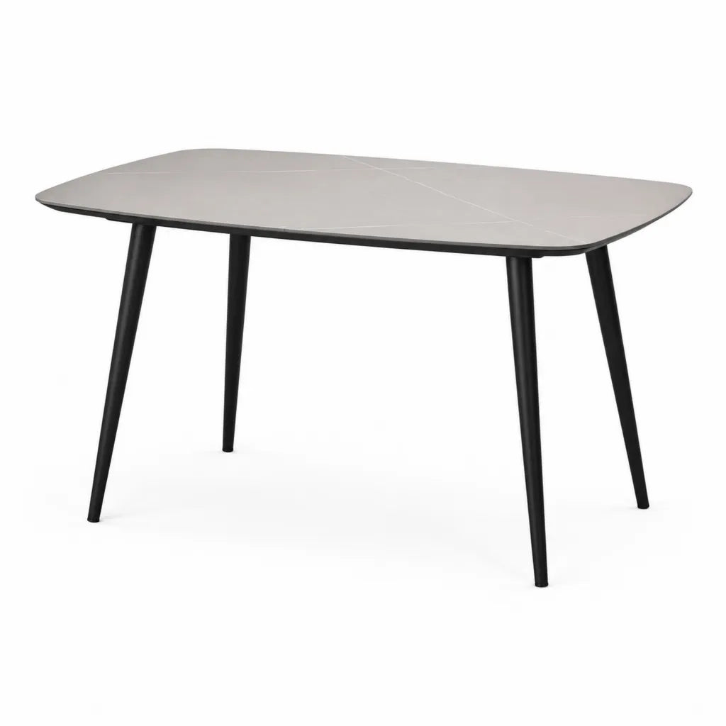 Esstisch 160 x 90 x 75 cm Keramikplatte rechteckig Grau mit schwarzen Stahlbeinen