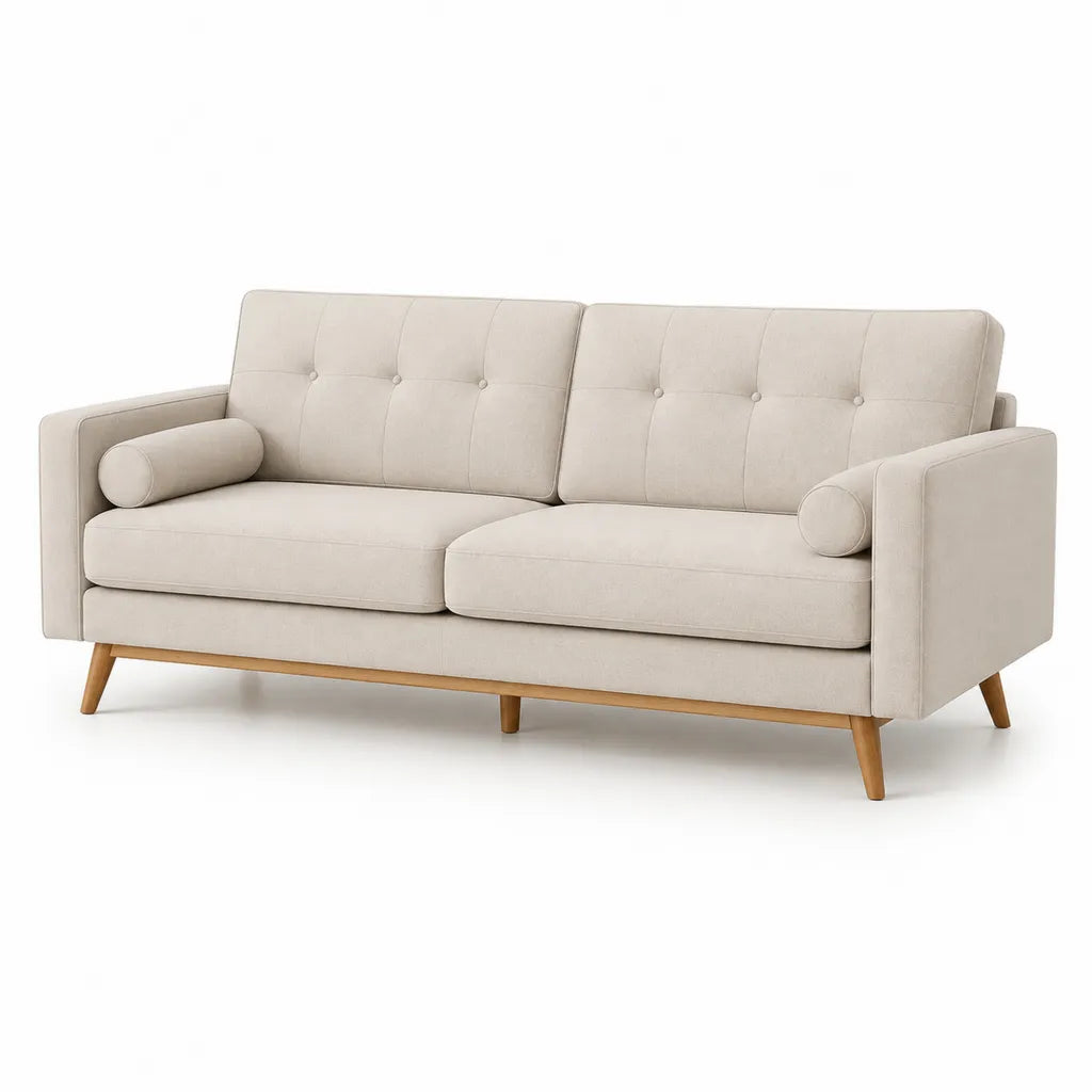 3-Sitzer Sofa mit Polyesterbezug gerader Form in Creme 200 x 87 x 86 cm