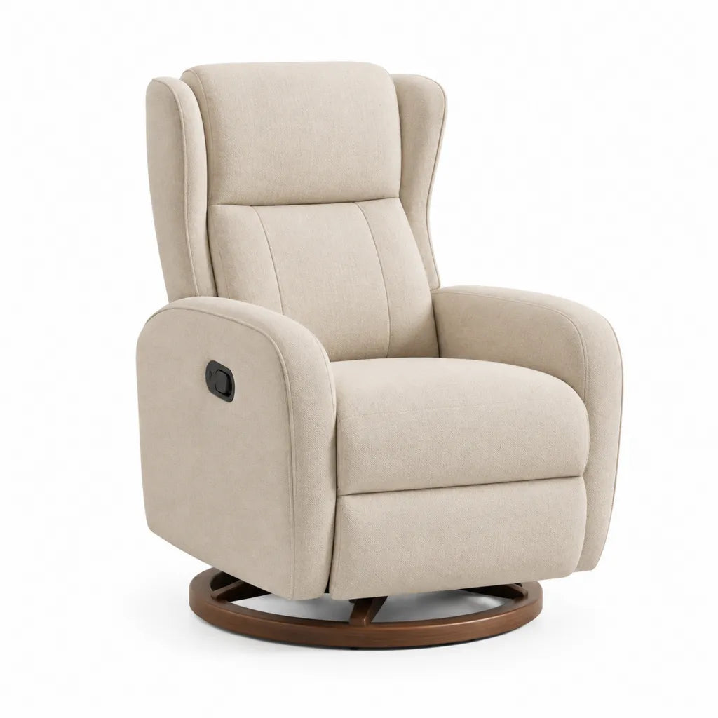 Manueller Relaxsessel Drehsessel mit Fussstuetze aus Polyester in Beige 82 x 92 x 105 cm