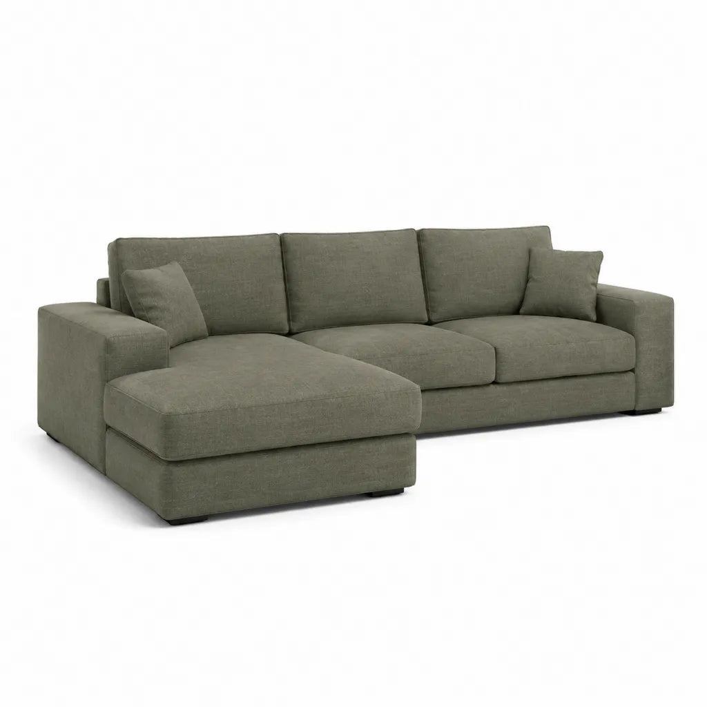 3-Sitzer Ecksofa mit linker Recamiere Polyester Olivgruen 280 x 165 x 85 cm