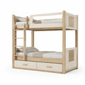 Kinder Etagenbett 90 x 200 cm aus massivem Kiefernholz und MDF rechteckig Natur Weiss mit Leiter und 2 Schubladen