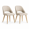 2er Set Esszimmerstuehle mit Armlehnen Polyesterbezug Beige Gummibaumholz 55 x 59 x 78 cm