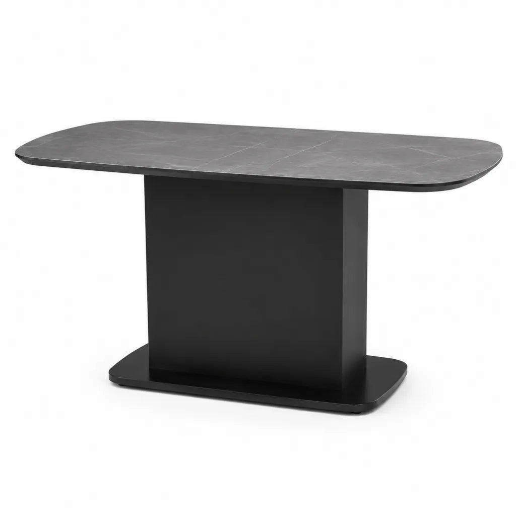 Esstisch 160 x 90 x 75 cm Sintersteinplatte rechteckig mit abgerundeten Ecken Grau Schwarz