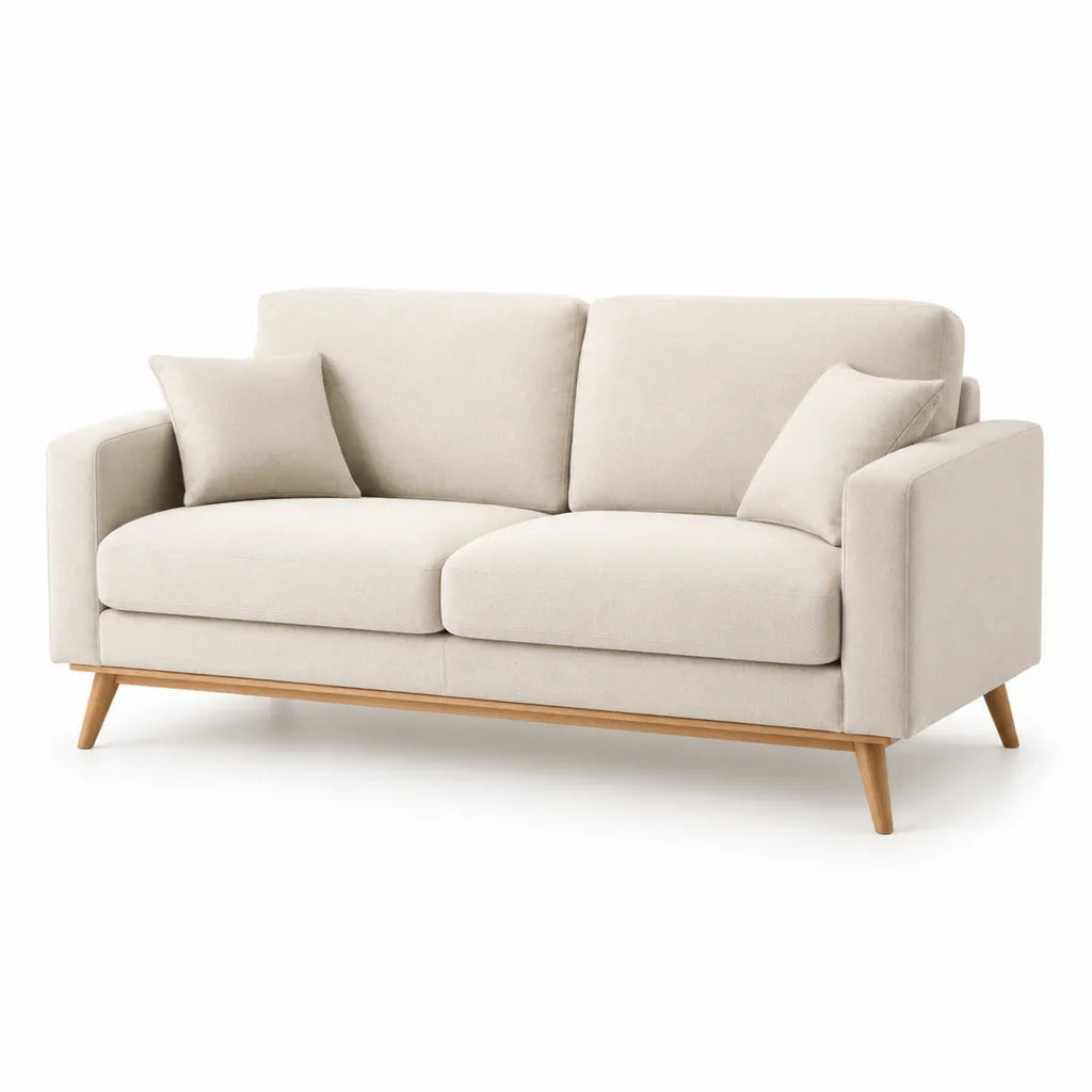 2-Sitzer Sofa mit Polyesterbezug und Massivholzfuessen Creme 180 x 82 x 84 cm