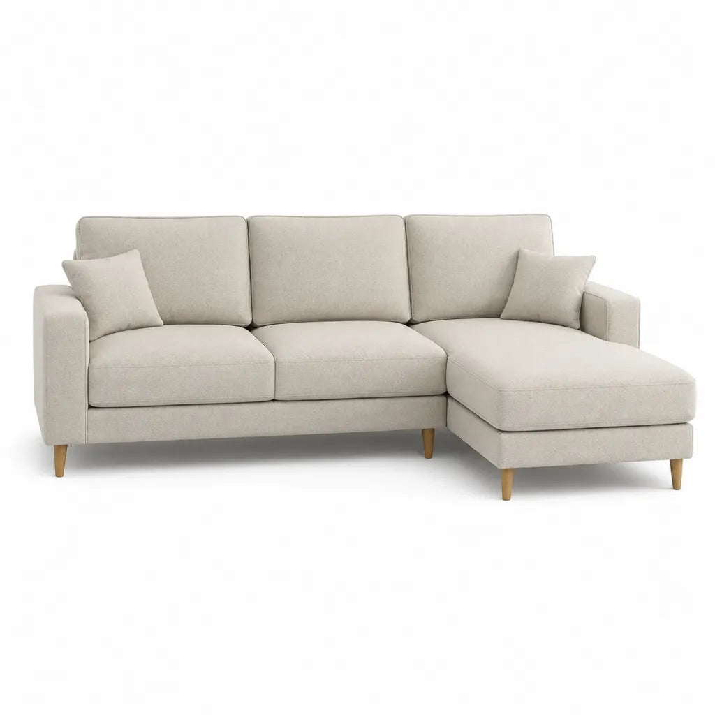 Ecksofa mit Recamiere 220 x 150 cm Polyester Beige