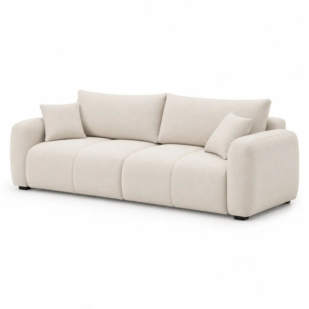 3-Sitzer Sofa aus Polyester mit Schaumstoffpolsterung rechteckig Creme 230 x 100 x 85 cm
