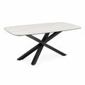Esstisch 180 x 90 x 76 cm Sinterstein Tischplatte Rechteckig Weiss mit schwarzem Stahlgestell