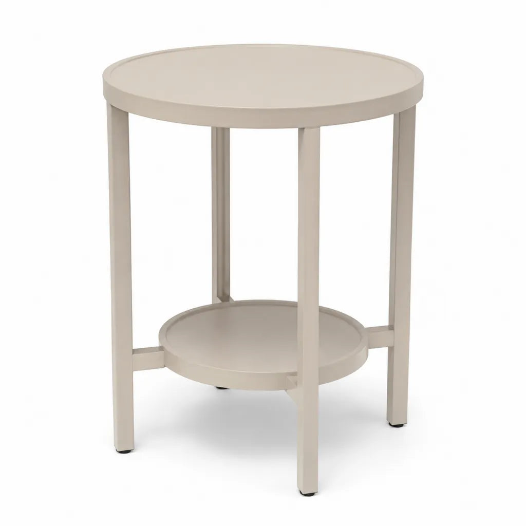 Runder Beistelltisch aus pulverbeschichtetem Stahl Beige D 40 cm Hoehe 45 cm mit Ablage