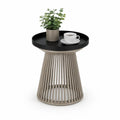 Runder Beistelltisch mit Tablettablage 50 x 50 x 55 cm aus pulverbeschichtetem Stahl Schwarz Taupe