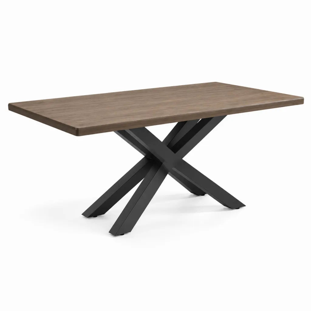 Esstisch rechteckig 180 x 90 x 75 cm MDF mit Eichen-Dekor Stahl X-Gestell Braun Schwarz