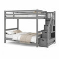 Etagenbett mit Treppe und Stauraum Massivholz Grau 90 x 200 cm und 140 x 200 cm