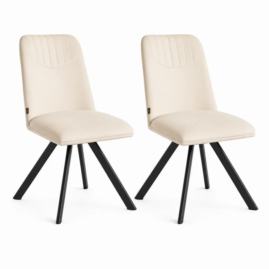 2er Set Esszimmerstuehle mit PU-Kunstlederbezug Cremeweiss 48 x 59 x 87 cm