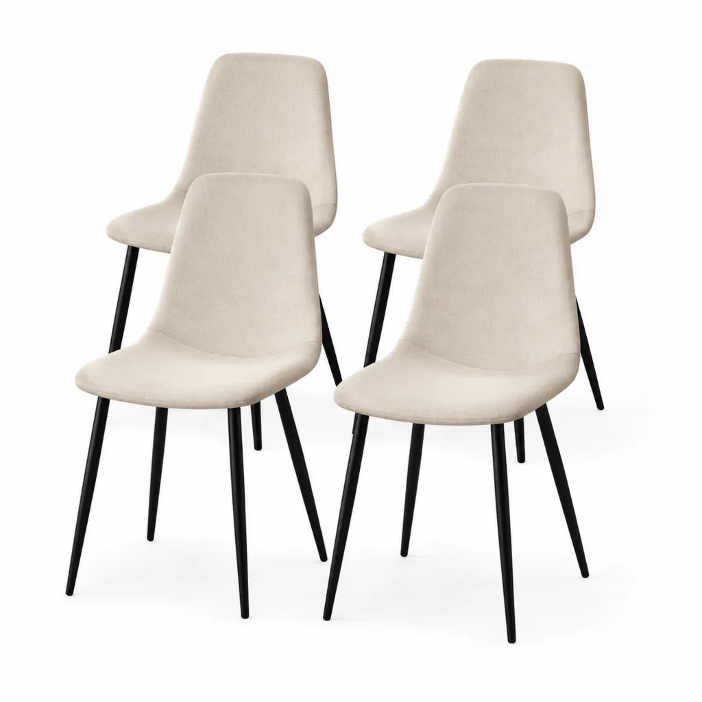 4er Set Esszimmerstuehle mit Rueckenlehne Polyesterbezug Stahlgestell Creme 45 x 54 x 87 cm