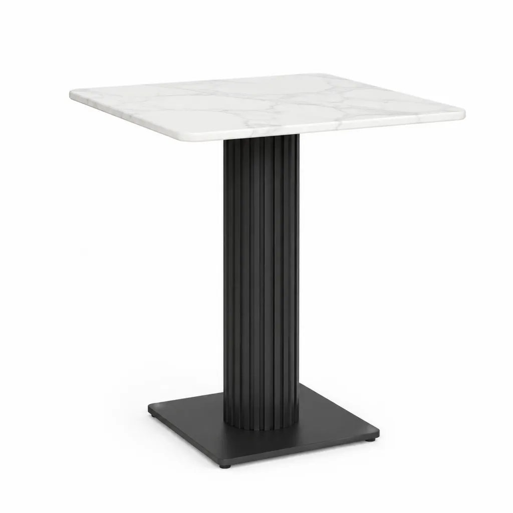 Esstisch 80 x 80 x 75 cm aus Sinterstein quadratisch Weiss Schwarz