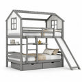 Kinder Etagenbett Hausbett mit Rutsche 90 x 200 cm Kiefer Massivholz MDF Grau Weiss